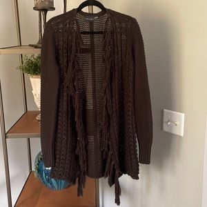 Tribal Brand Cardigan Sweater with Front Fringes